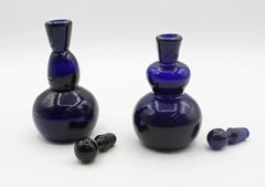 Circa 1950s Likely Danish Assembled Pair of Cobalt Glass Perfume Bottles