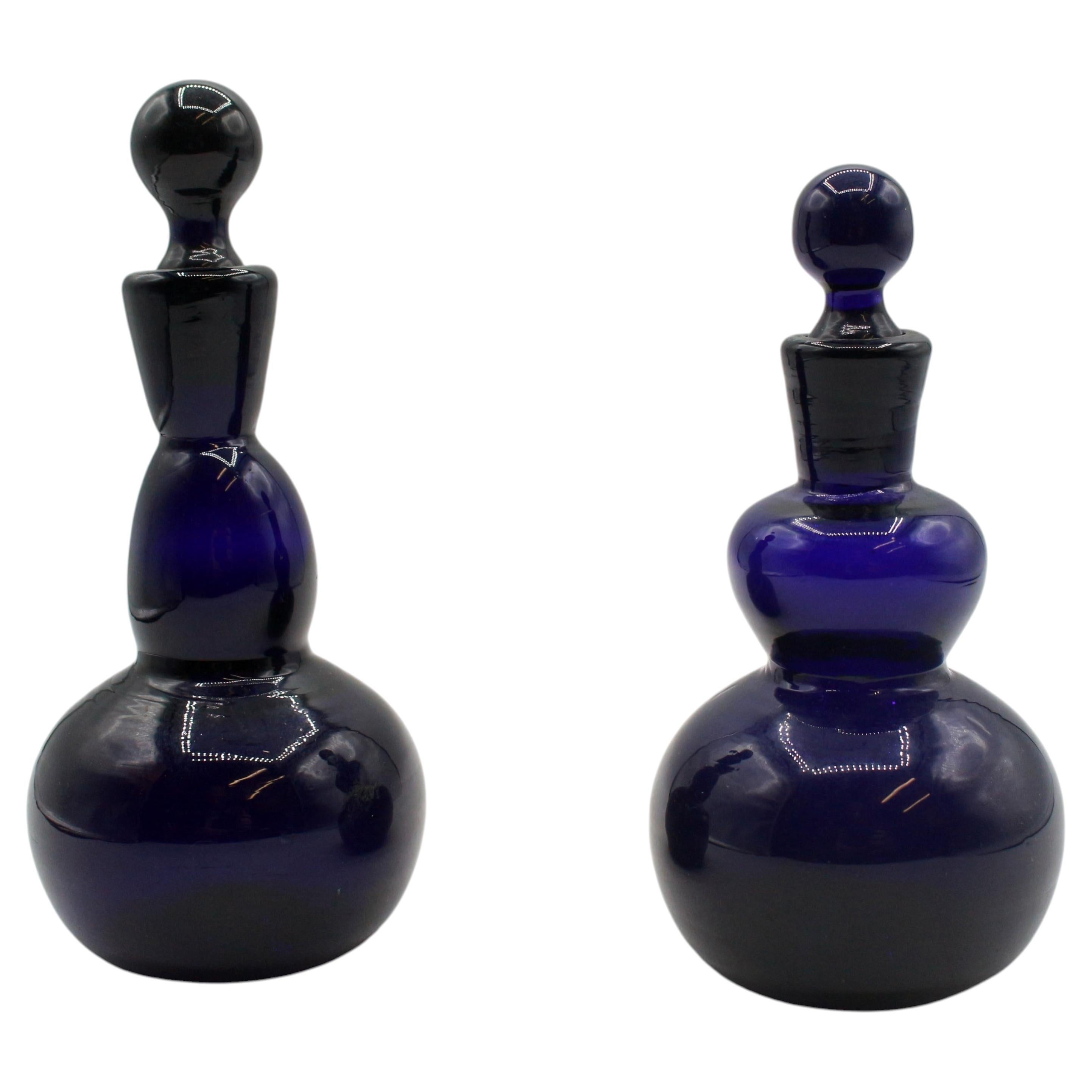 Circa 1950s Likely Danish Assembled Pair of Cobalt Glass Perfume Bottles For Sale
