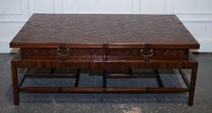 CIRCA 1950'S MAiTLAND & CLASCOE WAVEN FAUX BAMBOO PAGODA COFFEE TABLE DRAWERS
