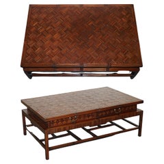 Used CIRCA 1950
S MAiTLAND 
CLASCOE WAVEN FAUX BAMBOO PAGODA COFFEE TABLE DRAWERS