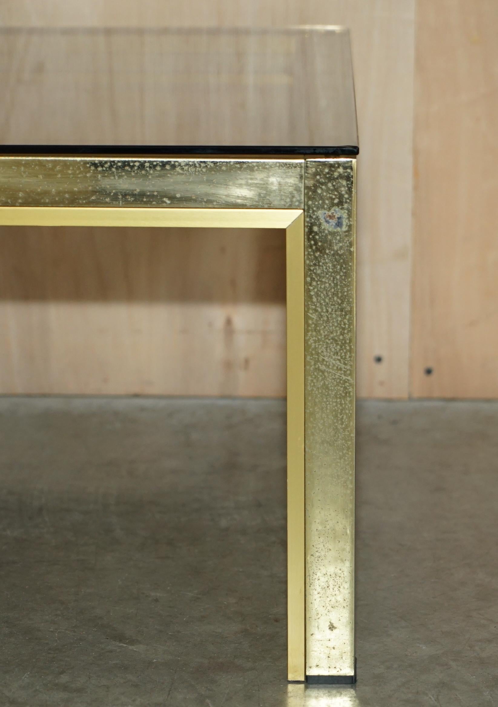 English circa 1950's Mid-Century Modern Brass & Glass Coffee Cocktail Table Part Suite For Sale