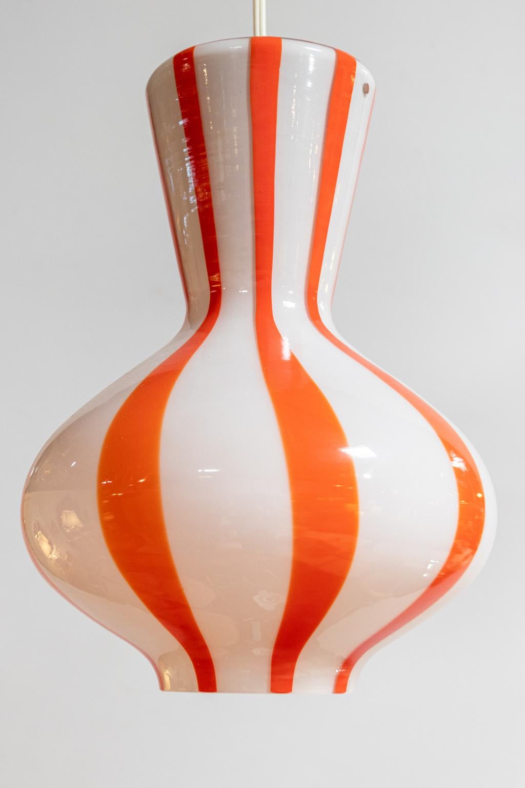 Murano Glass circa 1950s Murano Hanging Glass in Orange and White For Sale