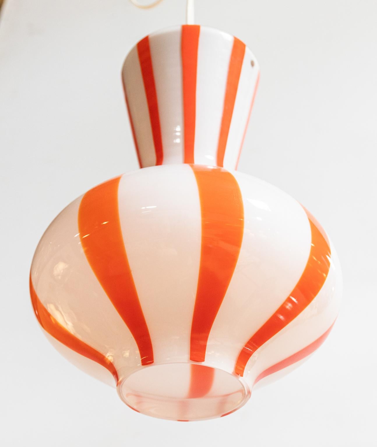 circa 1950s Murano Hanging Glass in Orange and White For Sale 1
