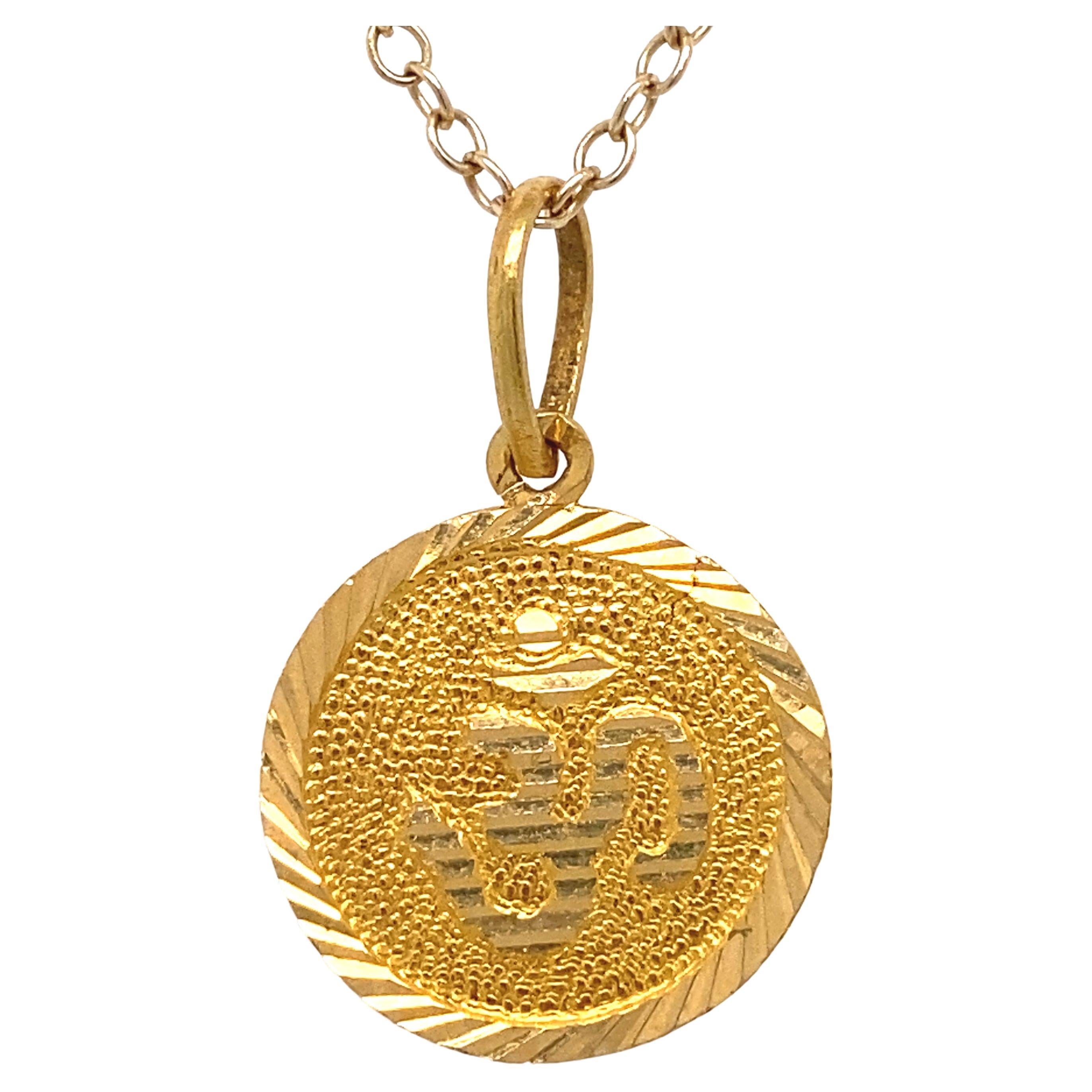 Circa 1950s Om Symbol Circle Pendant in 22 Karat Gold