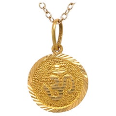 Circa 1950s Om Symbol Circle Pendant in 22 Karat Gold