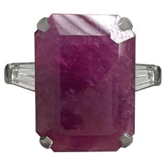 Circa 1950s Platinum 3-Stone Engagement Ring with New 5 Carat Ruby + Baguettes