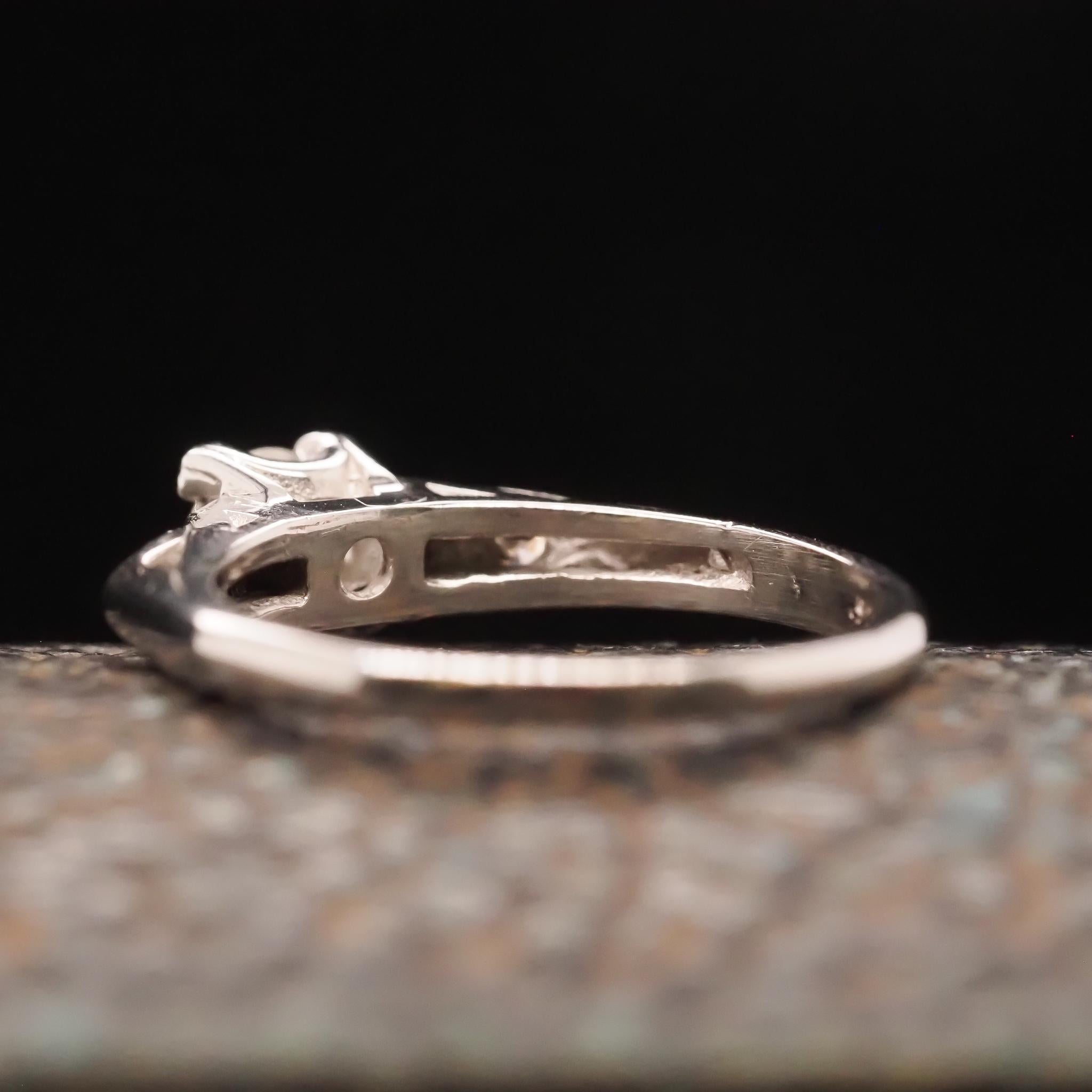 Circa 1950s Platinum .35ct Transitional European Cut Diamond Engagement Ring For Sale 1