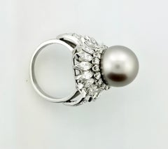 Circa 1950s Platinum, Black South Sea Pearl & Diamond Burst Ring (3.10 ctw)