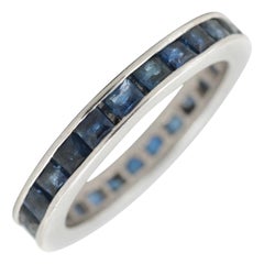 Platinum Blue Sapphire Scissor Cut Eternity Band, circa 1950s