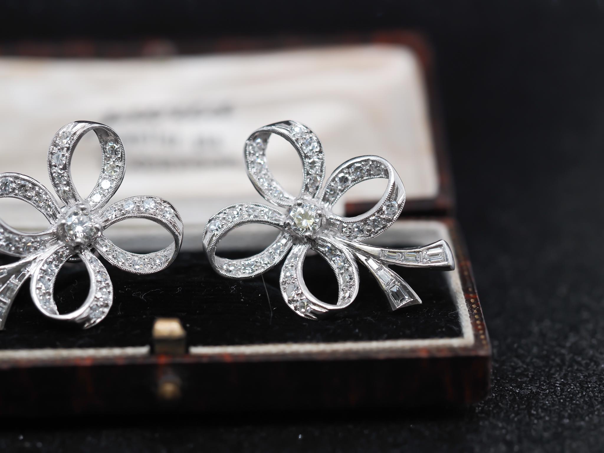 Circa 1950s Platinum Diamond Clover Earrings For Sale 6