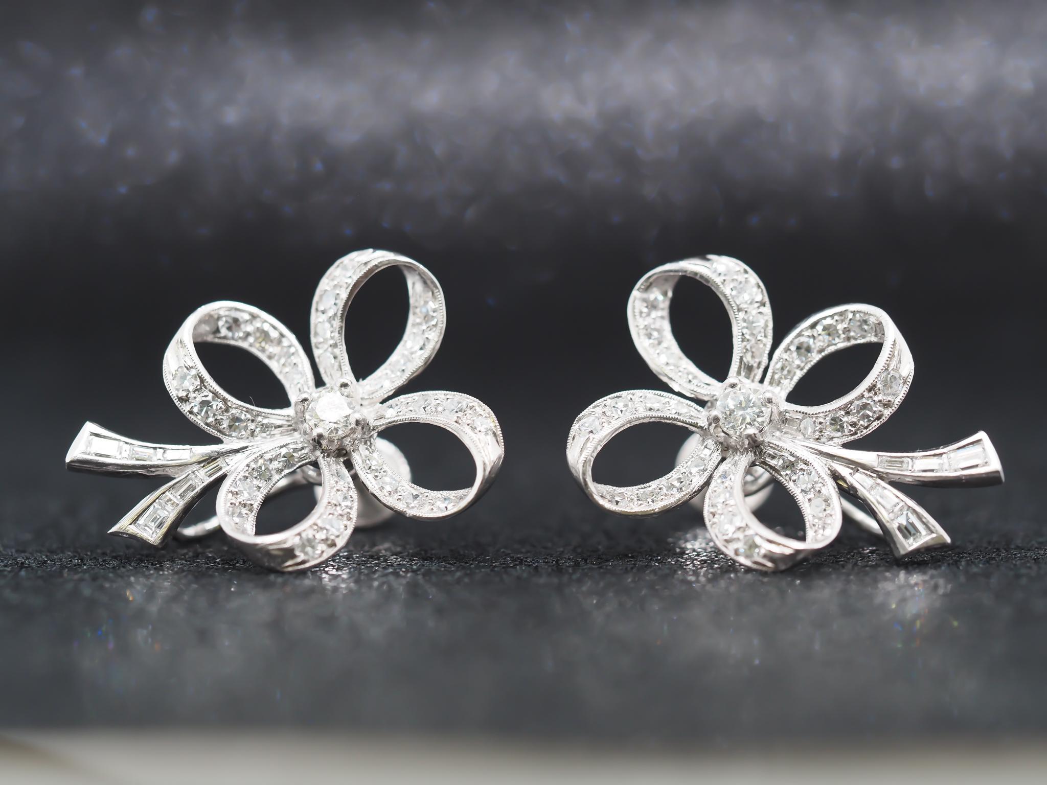 Circa 1950s Platinum Diamond Clover Earrings For Sale 7