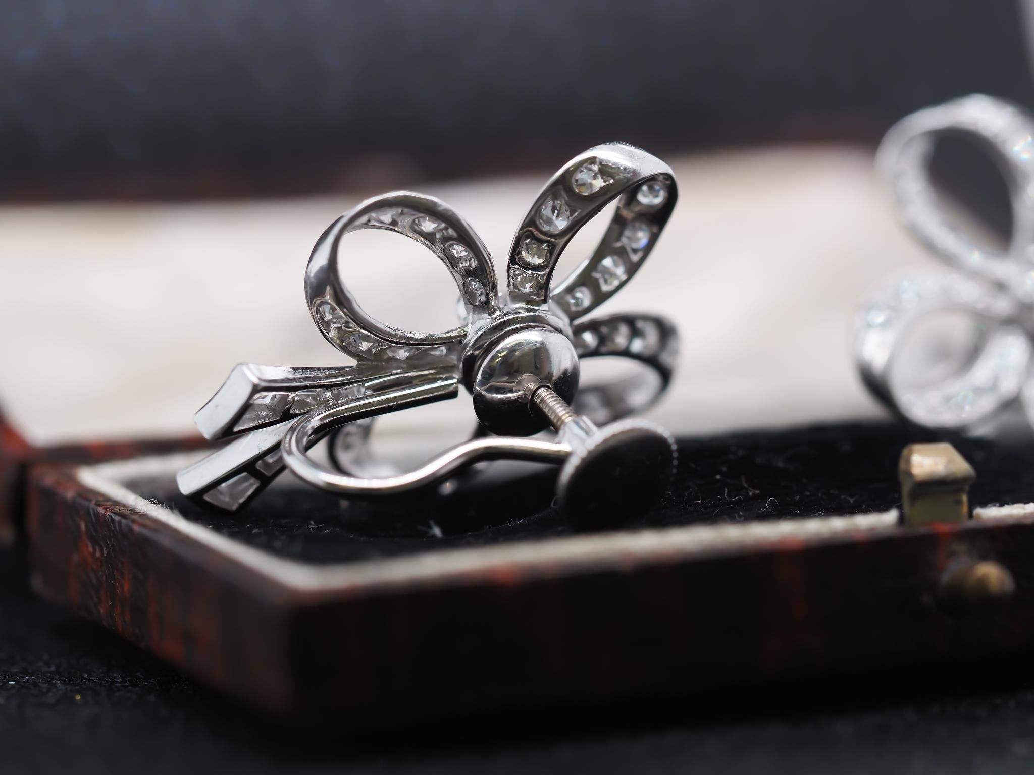 Circa 1950s Platinum Diamond Clover Earrings For Sale 3