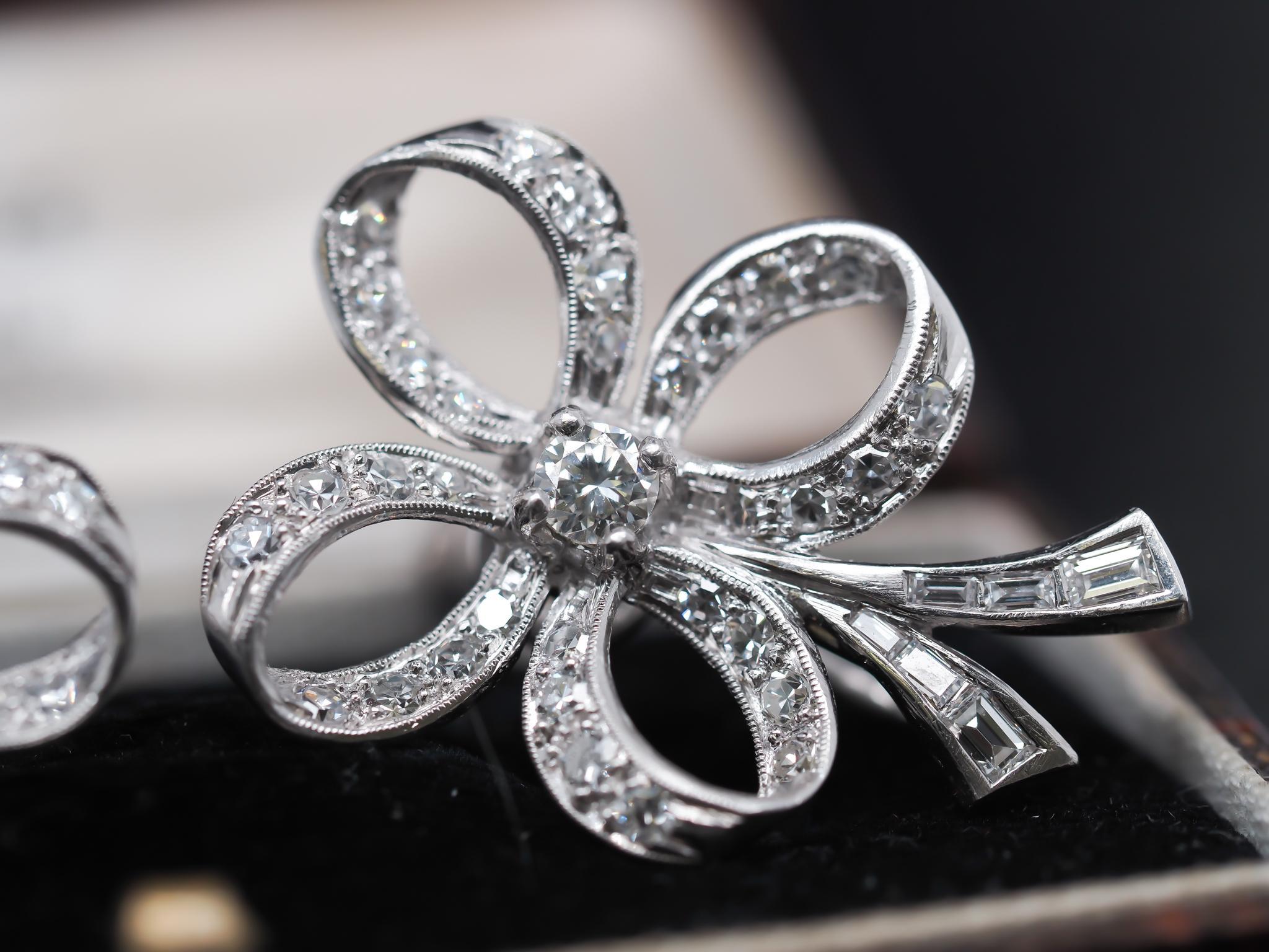 Circa 1950s Platinum Diamond Clover Earrings For Sale 4