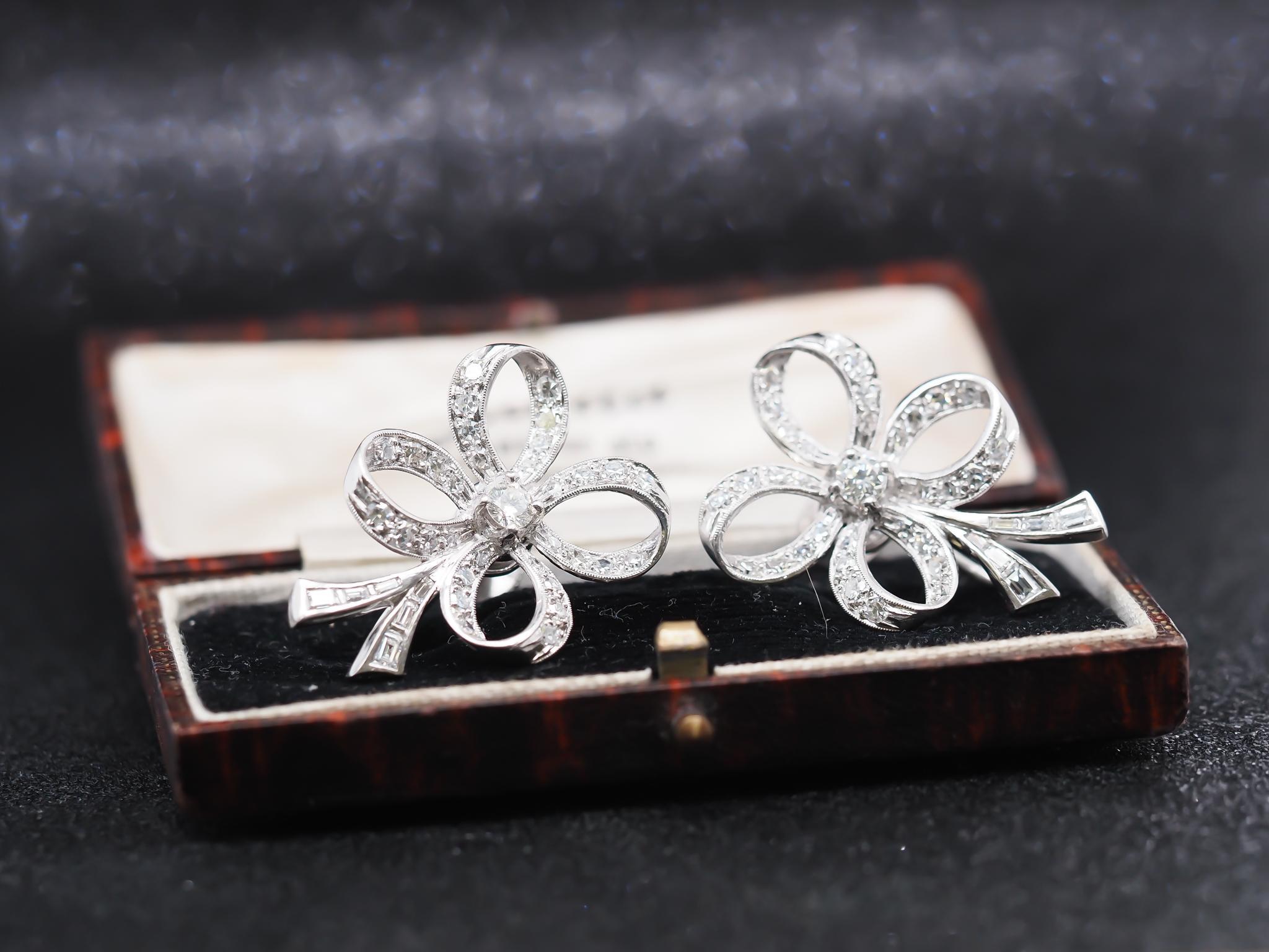 Circa 1950s Platinum Diamond Clover Earrings For Sale 5