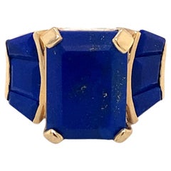 Circa 1950s, Retro Lapis Lazuli Cocktail Ring in 14 Karat Gold