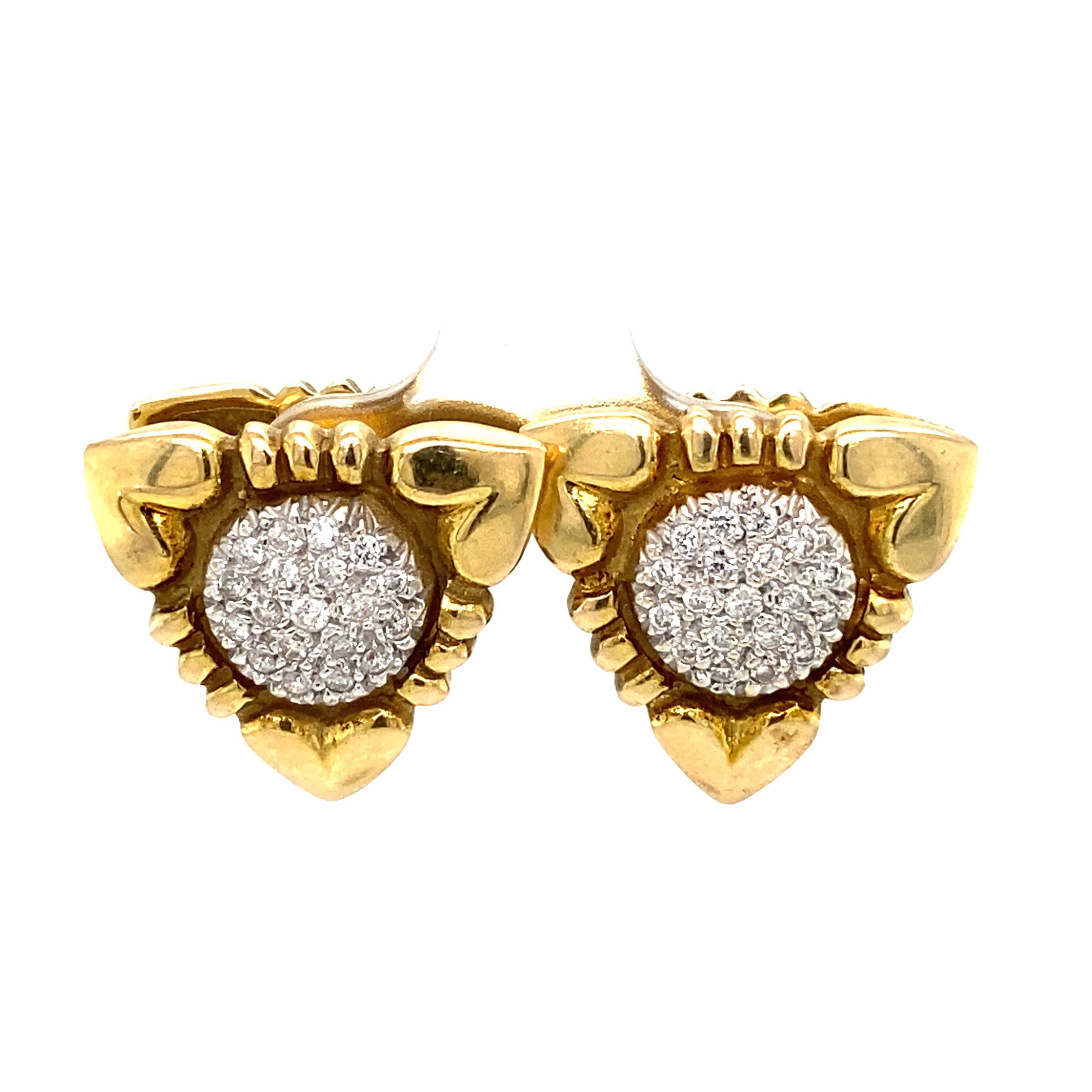 Wendbare dreieckige Ohrringe aus 14 Karat Gelbgold mit Diamanten, ca. 1950er Jahre (Retro) im Angebot