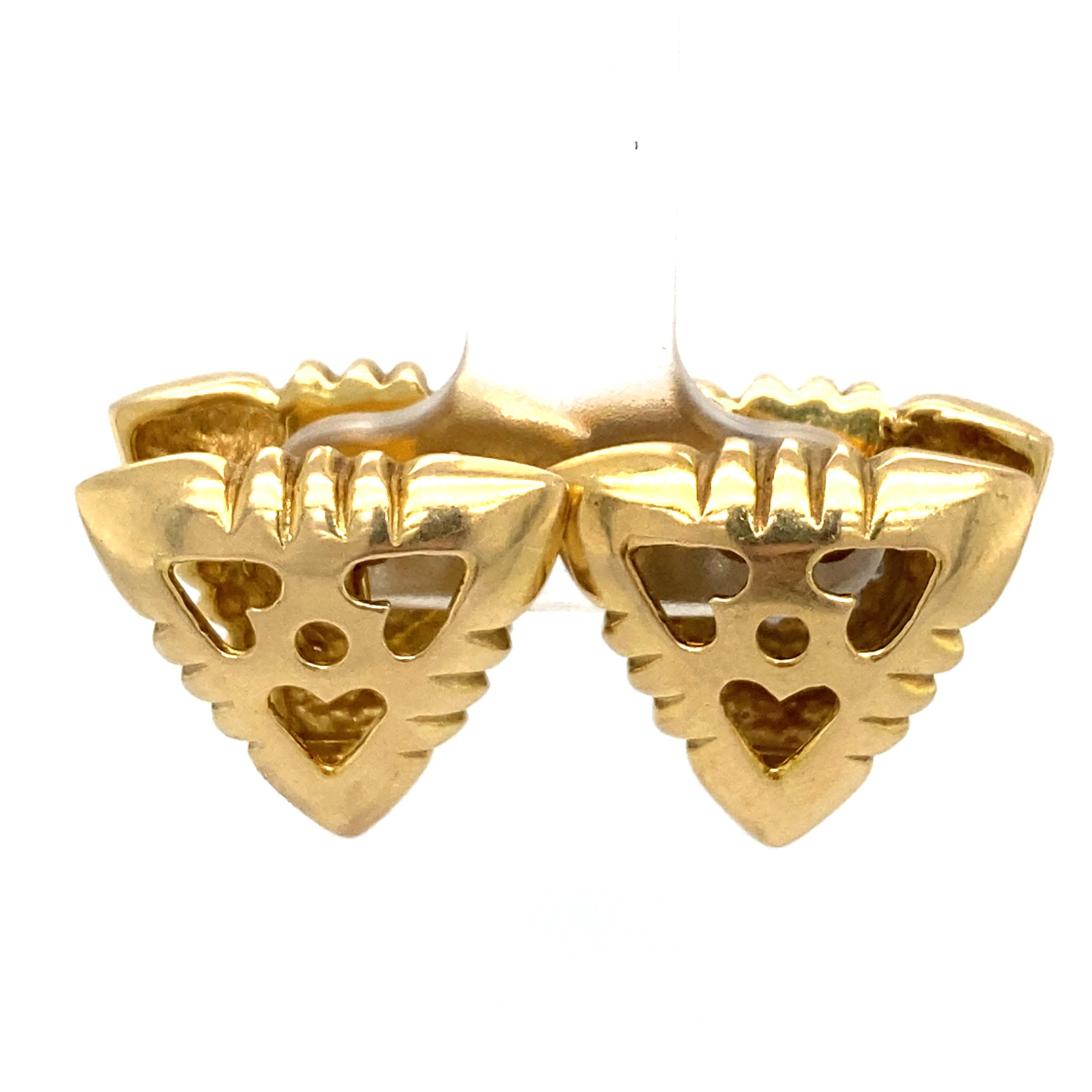 Wendbare dreieckige Ohrringe aus 14 Karat Gelbgold mit Diamanten, ca. 1950er Jahre für Damen oder Herren im Angebot