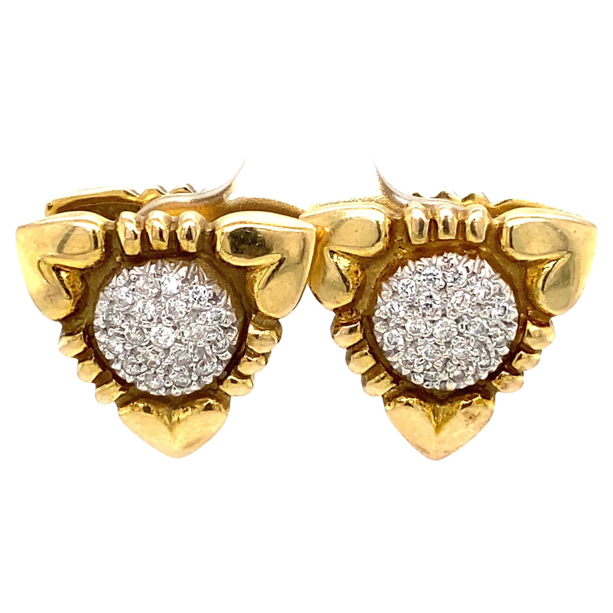 Wendbare dreieckige Ohrringe aus 14 Karat Gelbgold mit Diamanten, ca. 1950er Jahre im Angebot