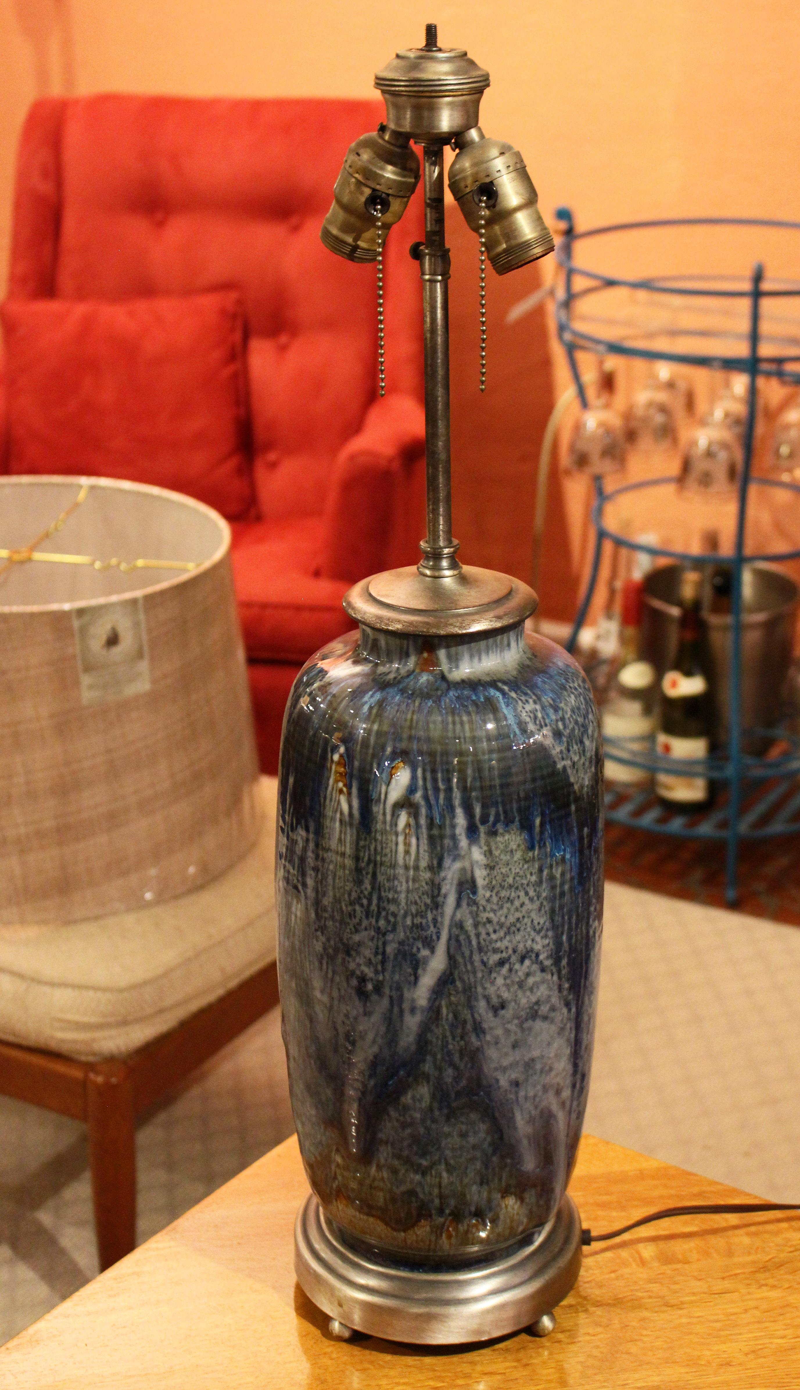 Mid-Century Modern Circa 1950s Rookwood Blue Glazed Pottery Lamp