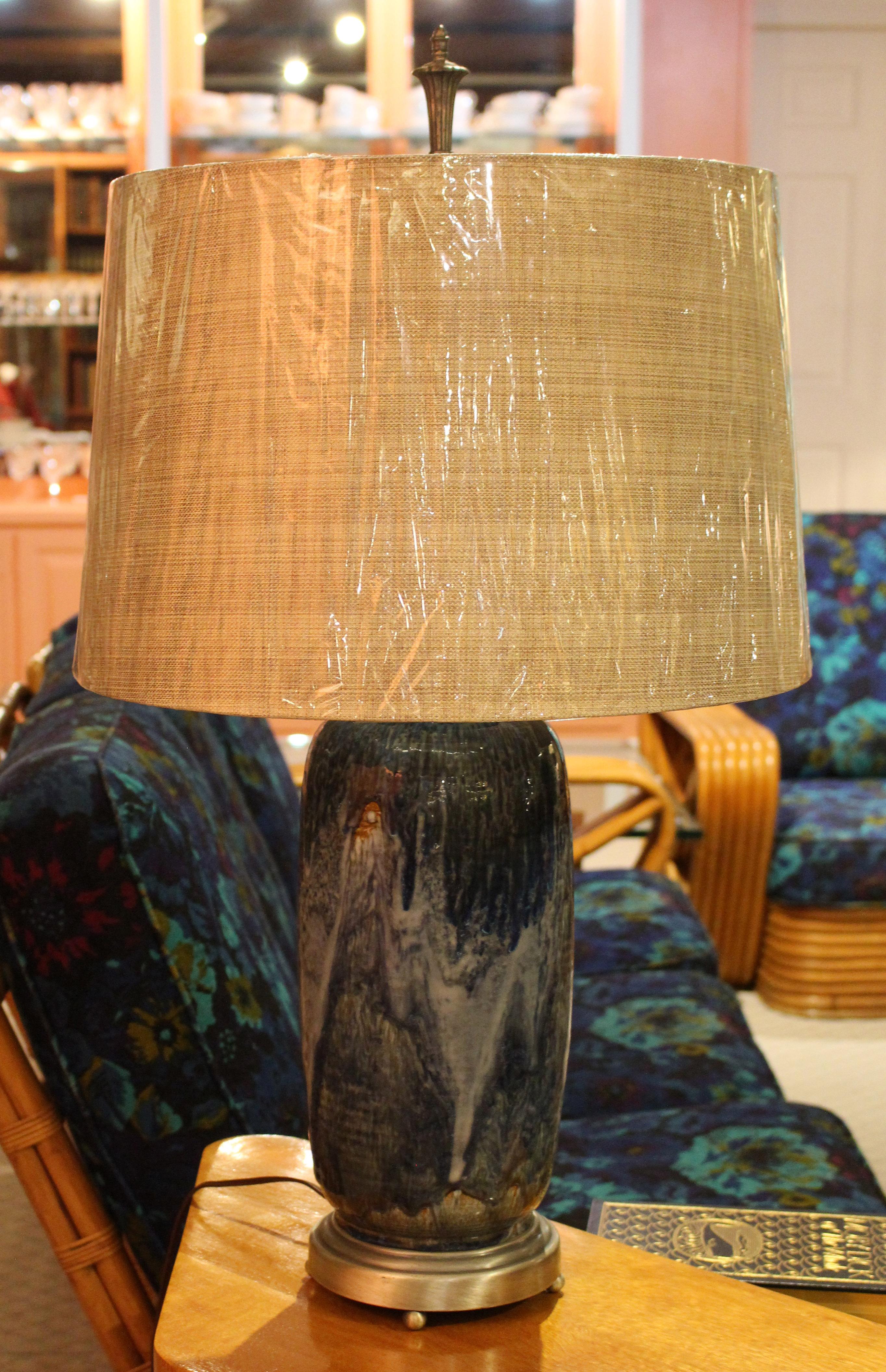 Circa 1950s Rookwood Blue Glazed Pottery Lamp In Good Condition In Chapel Hill, NC
