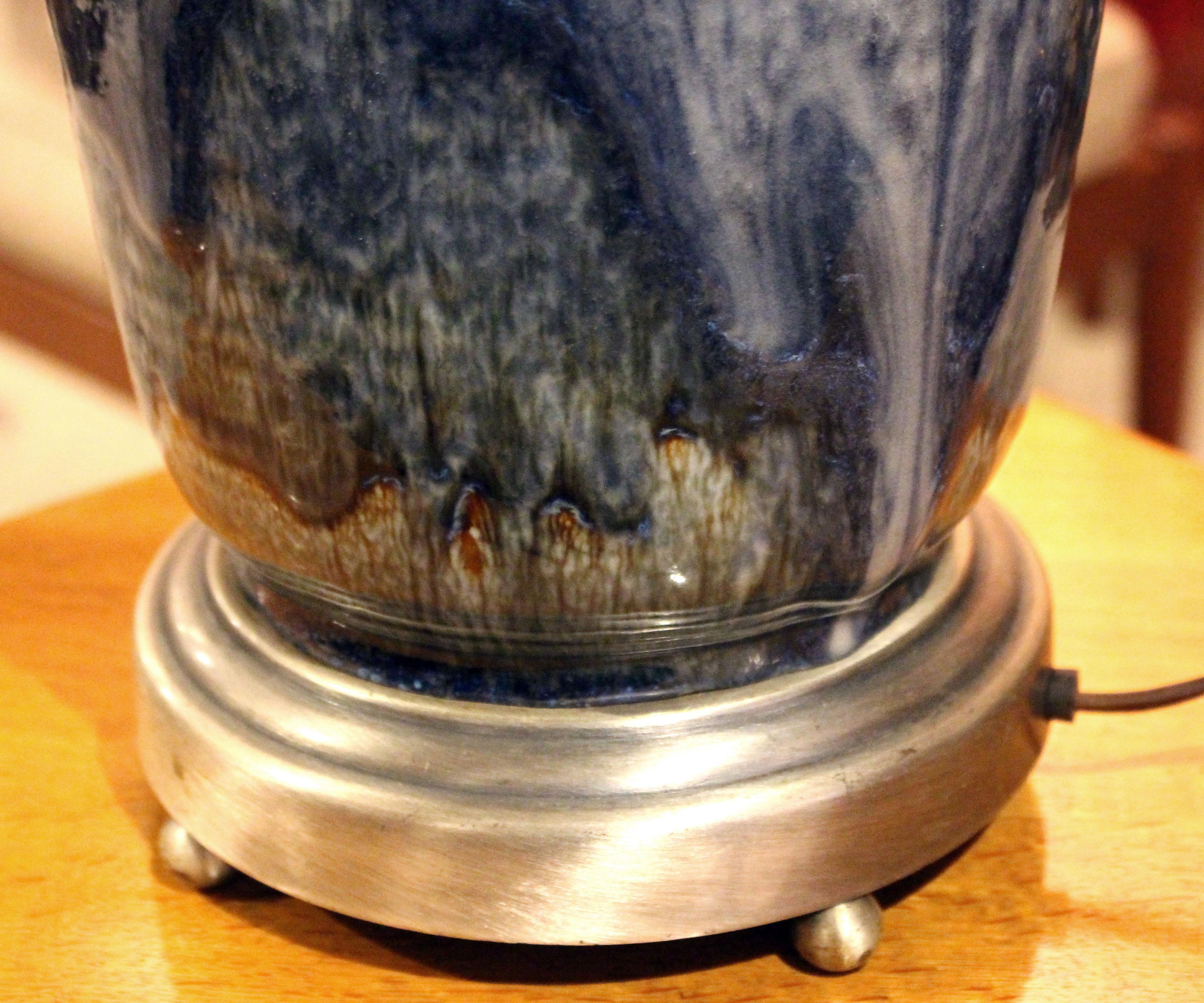 Mid-20th Century Circa 1950s Rookwood Blue Glazed Pottery Lamp