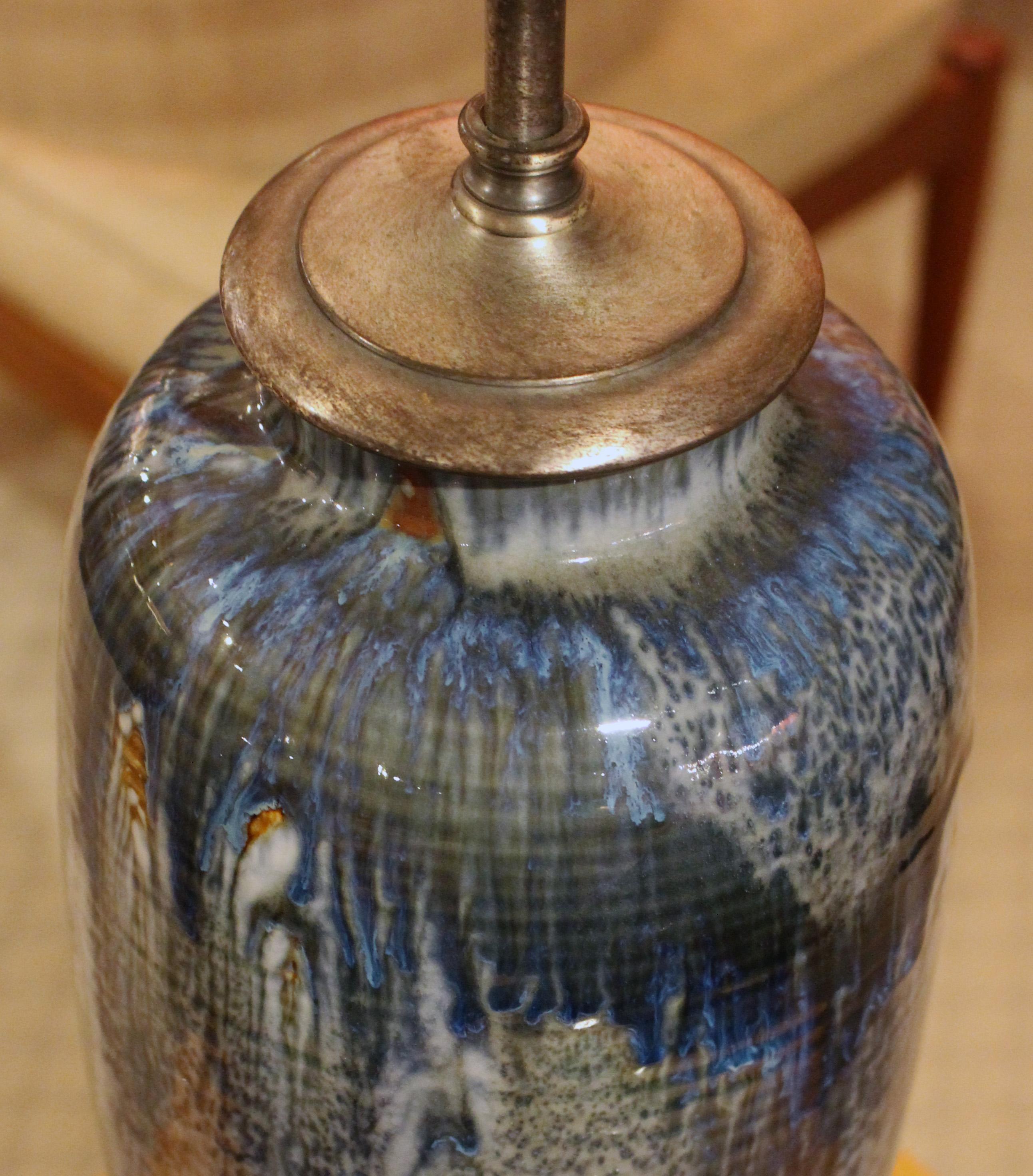 Ceramic Circa 1950s Rookwood Blue Glazed Pottery Lamp