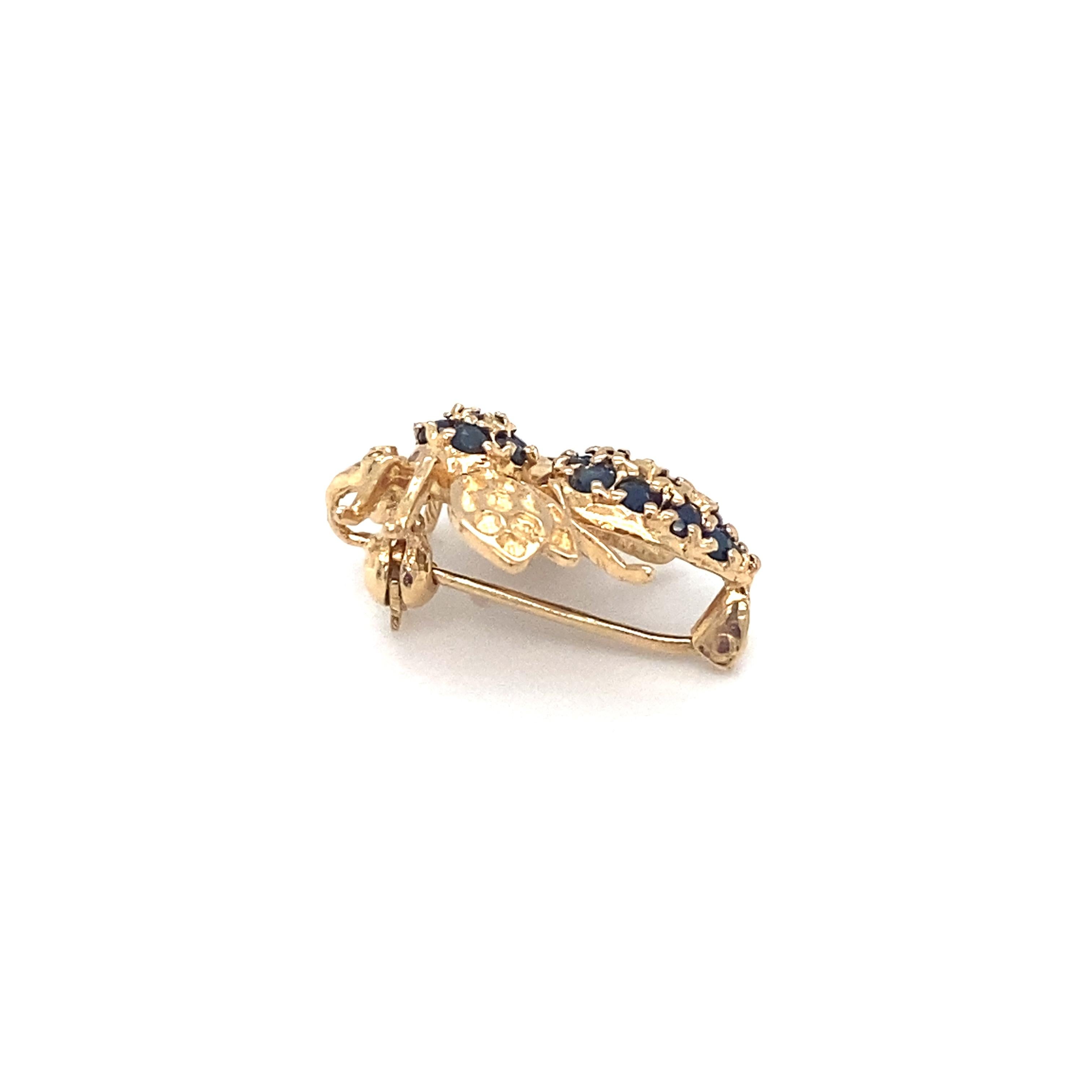 Circa: 1950s
Metal Type: 14 Karat Yellow Gold
Weight: 2.3 grams
Dimensions: approximately 0.75 inch  x 0.75 inch 

Sapphires:
All natural
Round Brilliant 
Deep Blue 
