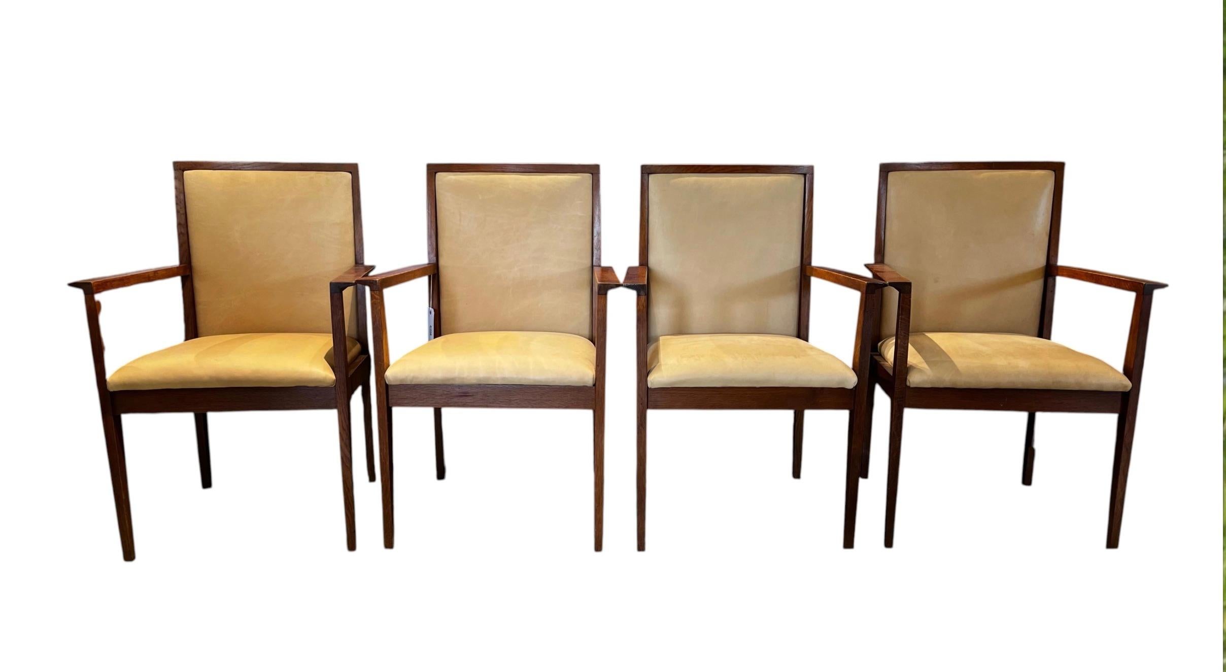 Circa 1950's Set of 4 Habeo German Wooden Chairs with Custom Leather Upholstery