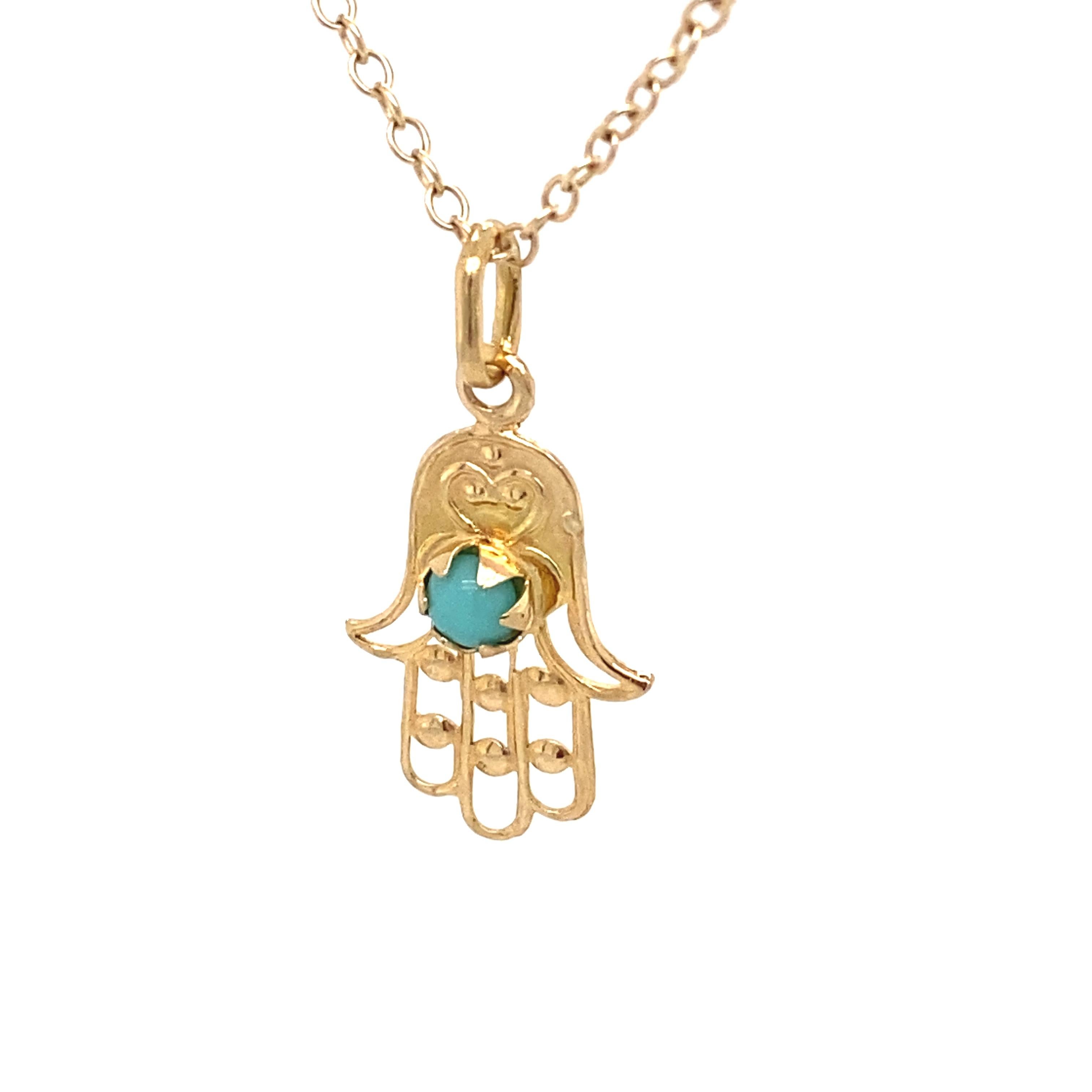 Türkisfarbener Hamsa-Anhänger aus 18 Karat Gold mit bösen Augen, um 1950 (Cabochon)