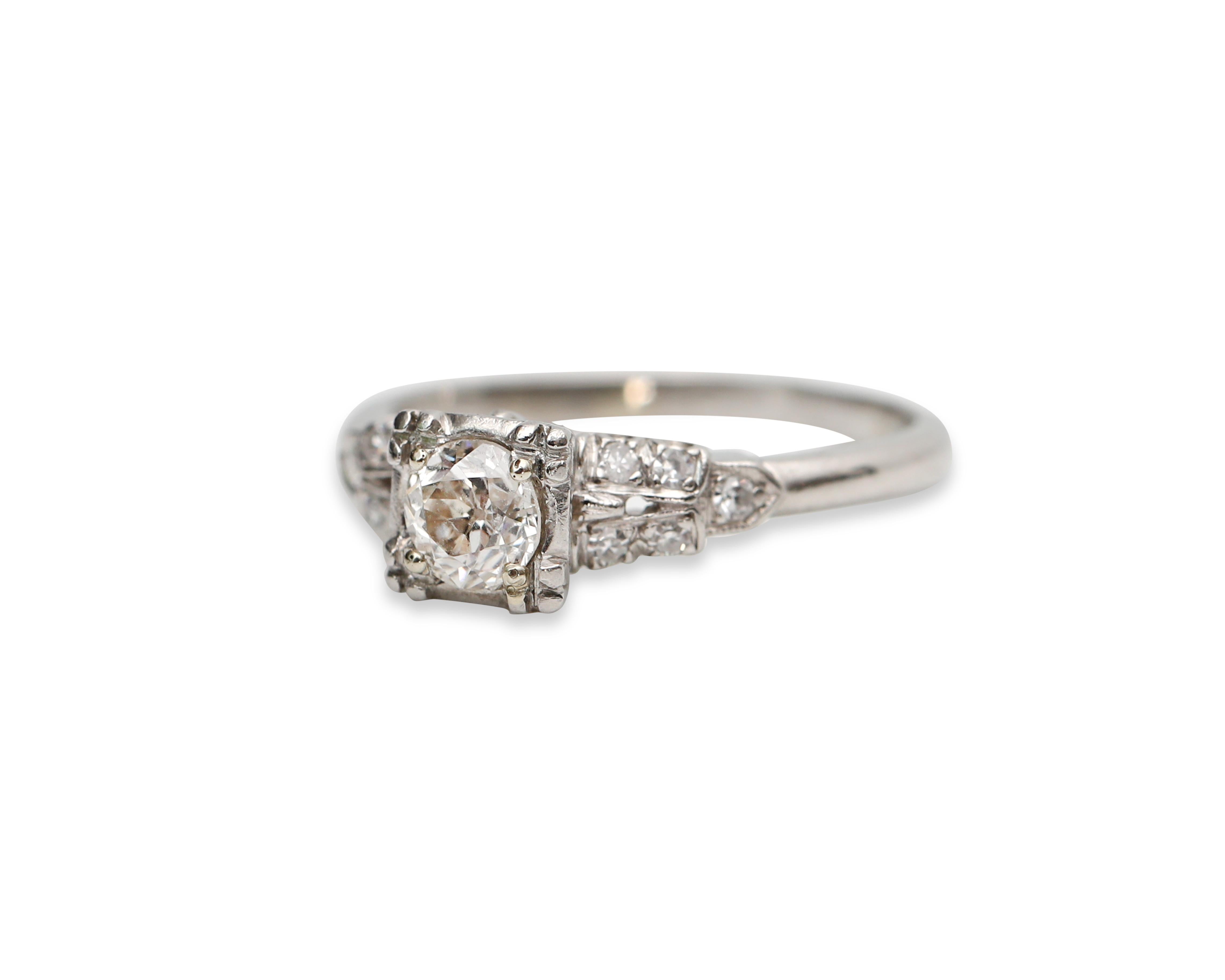 Round Cut Vintage 14 Karat Gold Retro 0.42 Carat Engagement Ring, #NCR278, circa 1950s