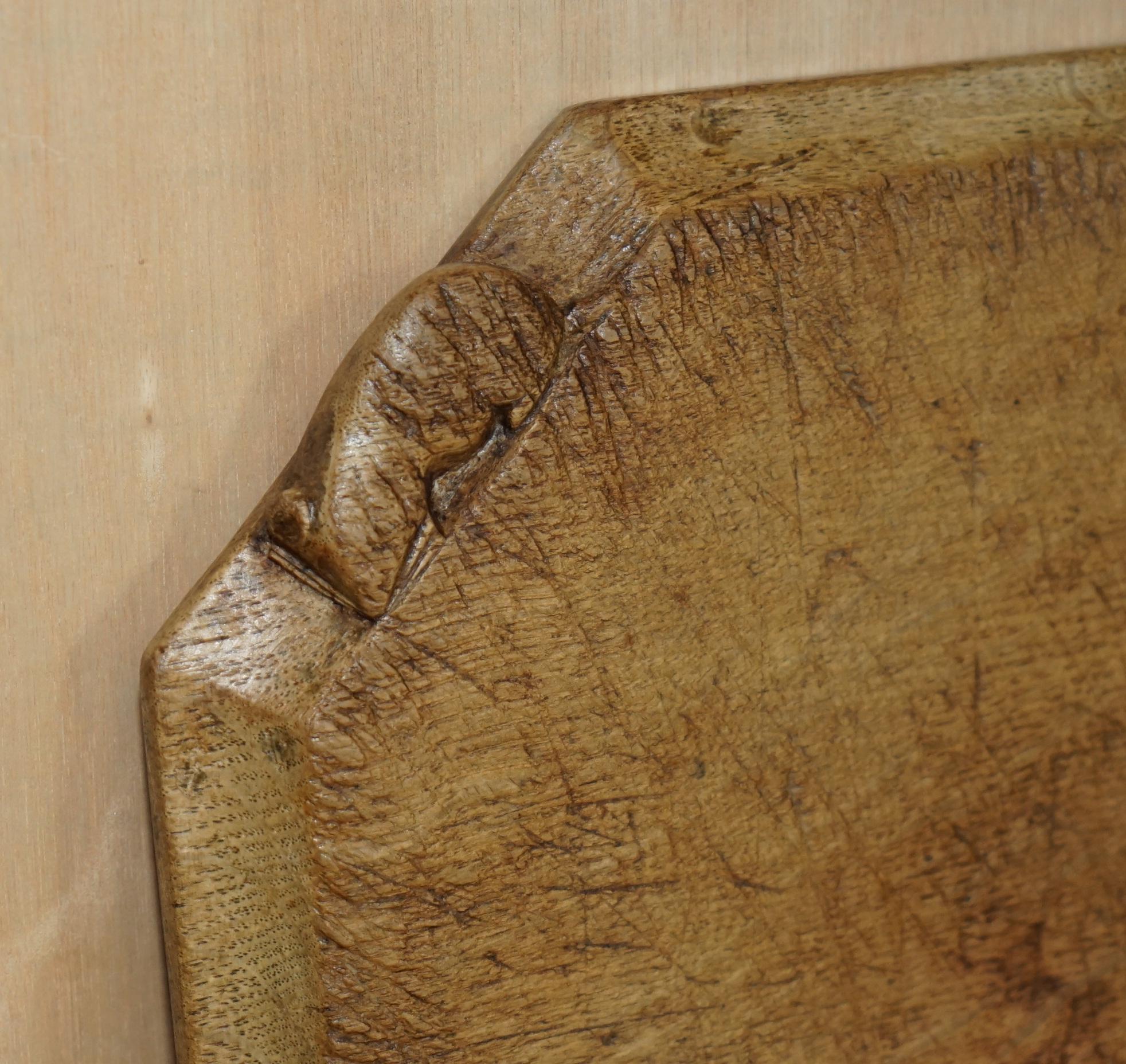 Royal House Antiques

Royal House Antiques is delighted to offer for sale this stunning vintage circa 1950’s Robert Mouseman Thompson chopping board with the most stunning patina

This is one of those pieces that I really don’t want to sell, it just