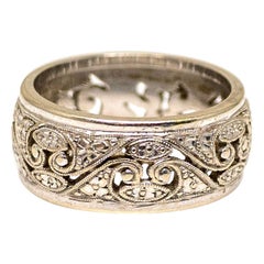 Vintage Retro Floral Scroll Milgrain Pierced Design Wide Band, circa 1950s