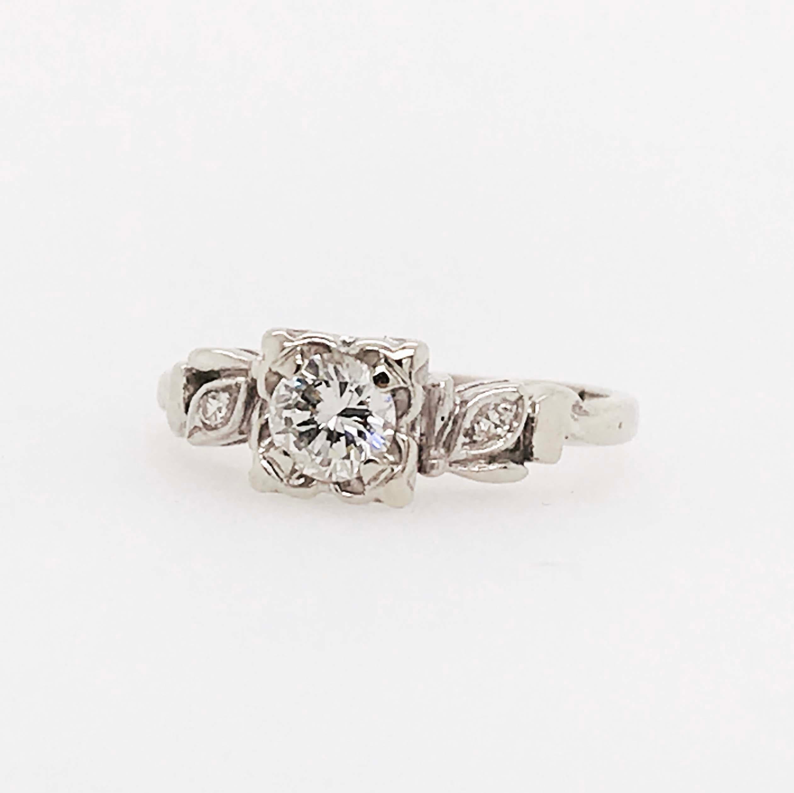 Round Cut Diamond Engagement Ring, 0.50 Carat Round Brilliant Estate 14 Karat, circa 1953