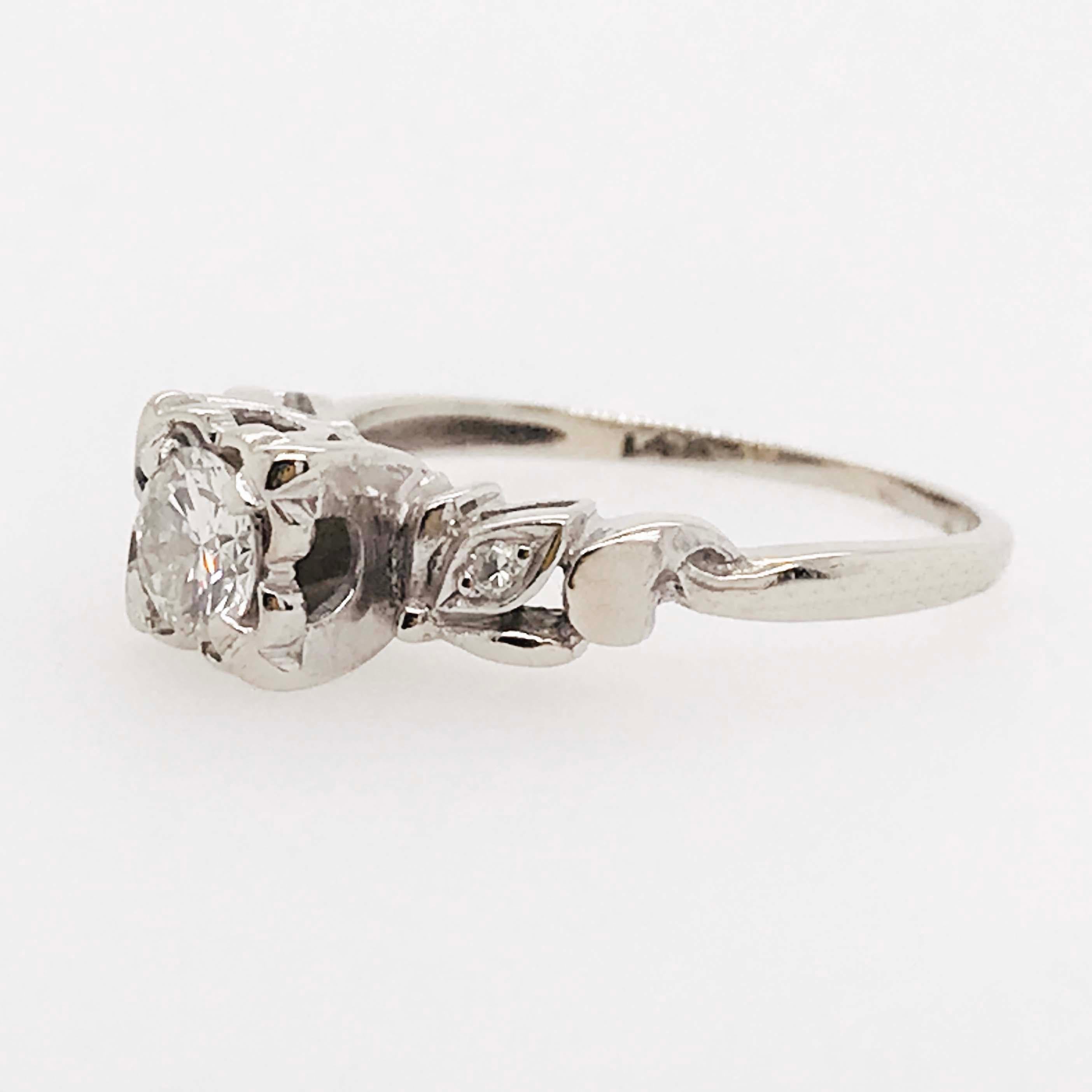 Diamond Engagement Ring, 0.50 Carat Round Brilliant Estate 14 Karat, circa 1953 In Excellent Condition In Austin, TX