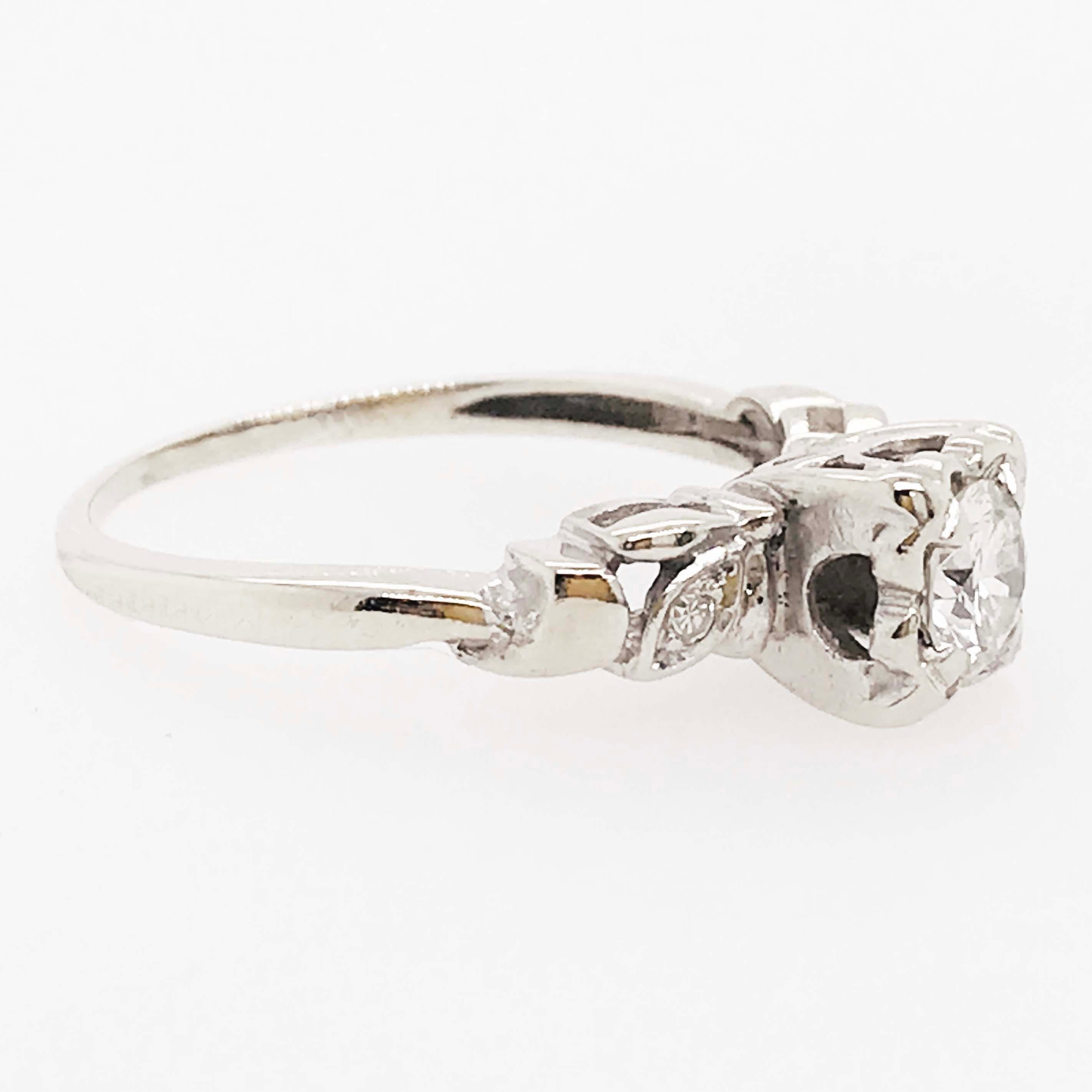 Women's Diamond Engagement Ring, 0.50 Carat Round Brilliant Estate 14 Karat, circa 1953