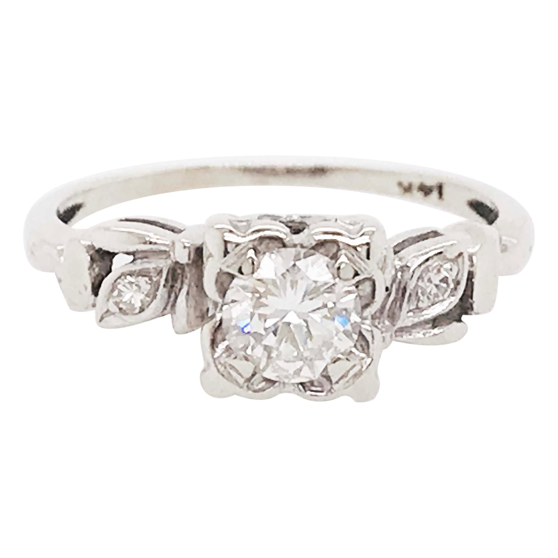 Diamond Engagement Ring, 0.50 Carat Round Brilliant Estate 14 Karat, circa 1953