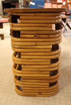 Circa 1955 Paul Frankl Pair of Rattan & Maple Side Tables