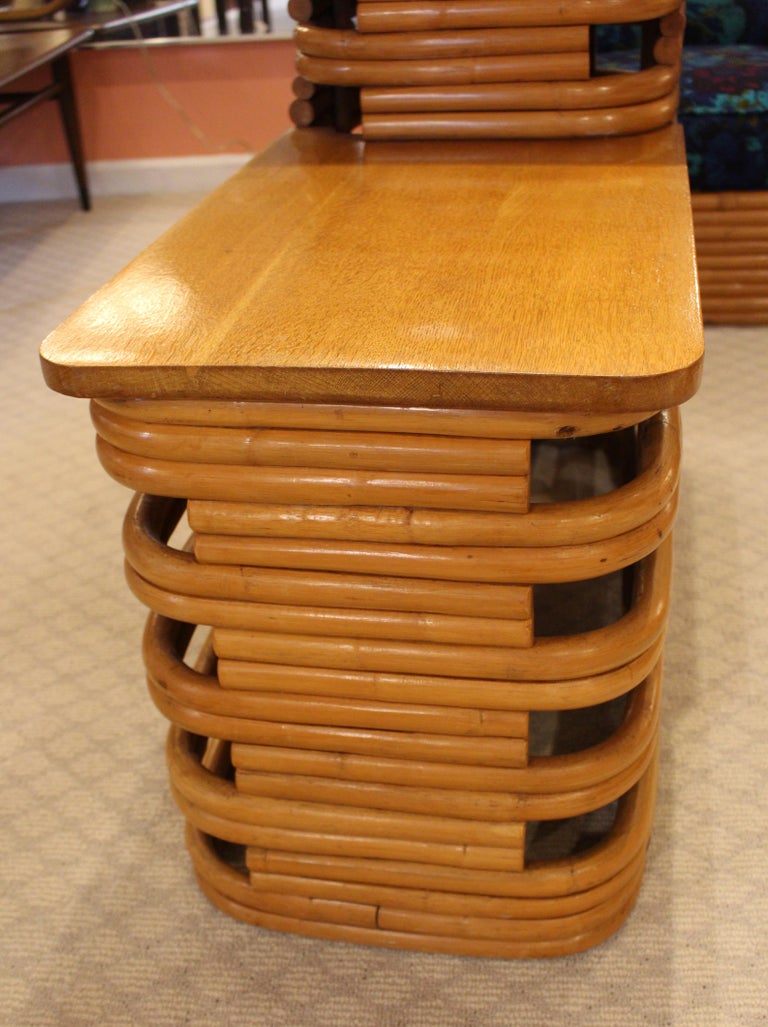 Circa 1955 Paul Frankl Pair of Rattan and Maple Side Tables For Sale at 1stDibs