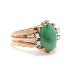 14 Karat Gold Jade and Diamond Ring, circa 1960