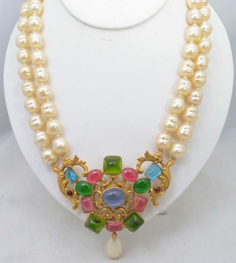 Vintage Chanel Baroque Pearl Lozenge Pendant Necklace 1970s