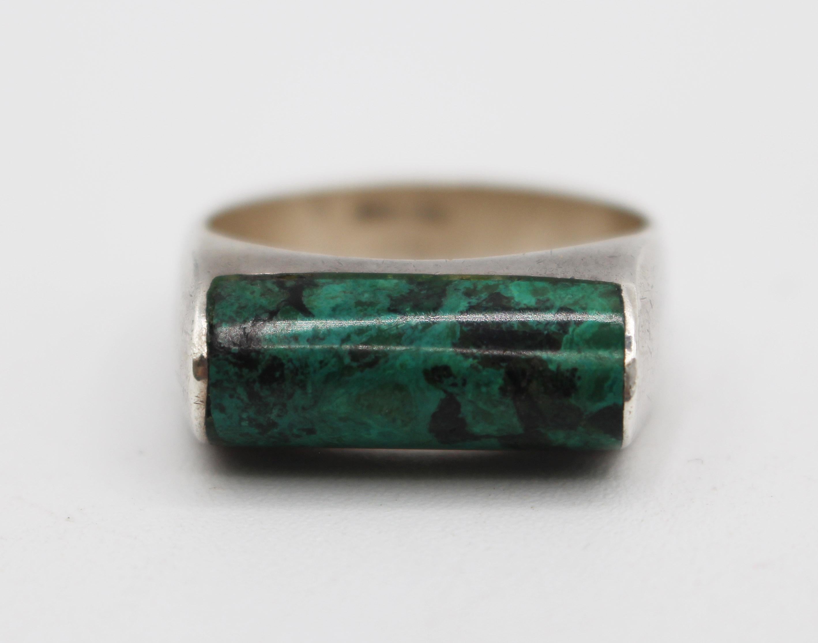 Circa 1960-70 turquoise & silver man's ring, Israel. Hand made. Marked 