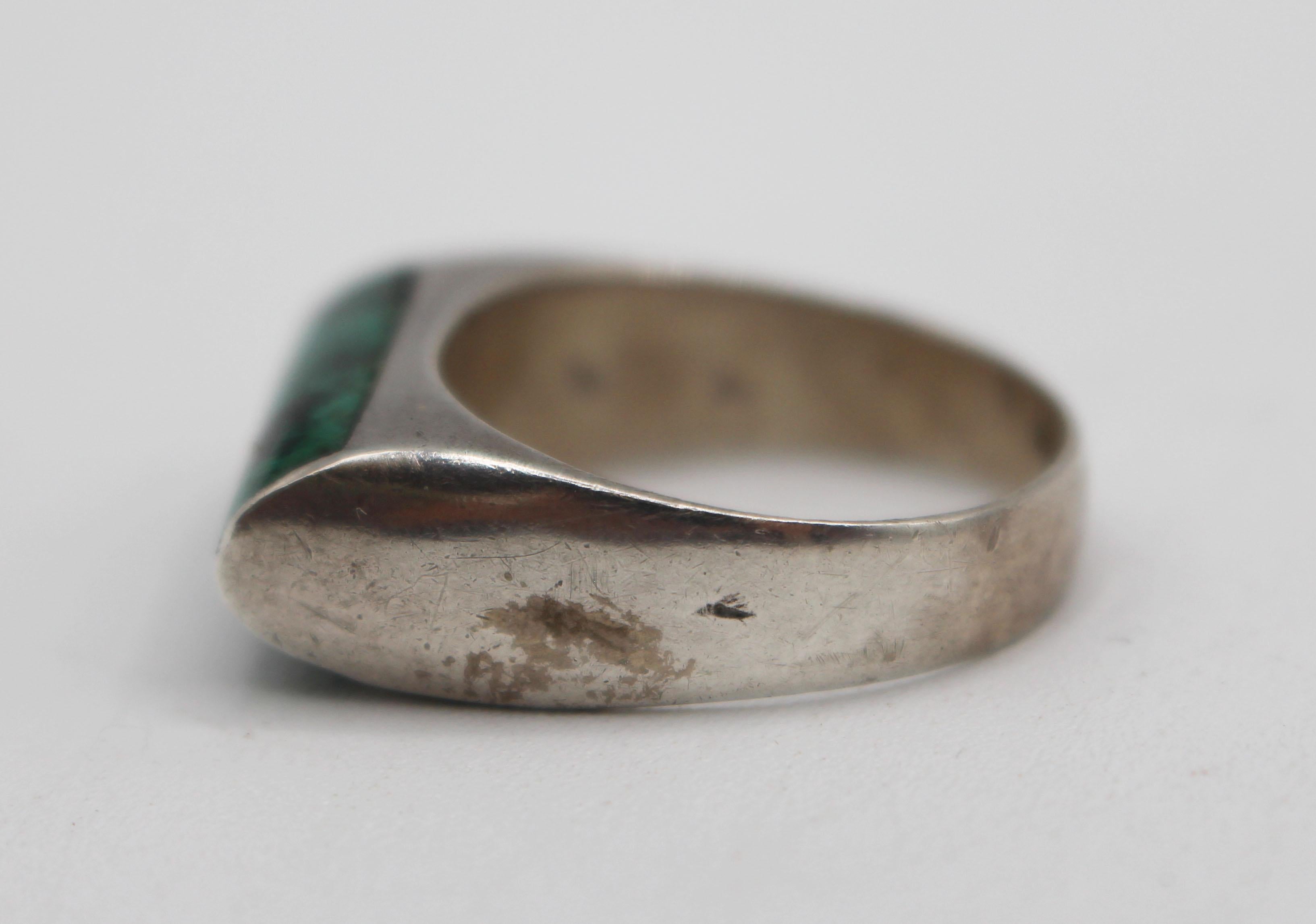 Israeli Circa 1960-70 Handmade Turquoise & Silver Man's Ring For Sale