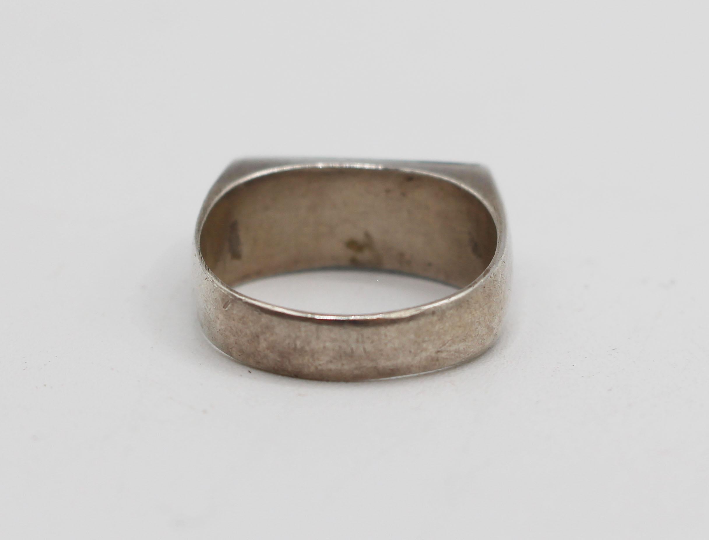 Circa 1960-70 Handmade Turquoise & Silver Man's Ring In Good Condition For Sale In Chapel Hill, NC