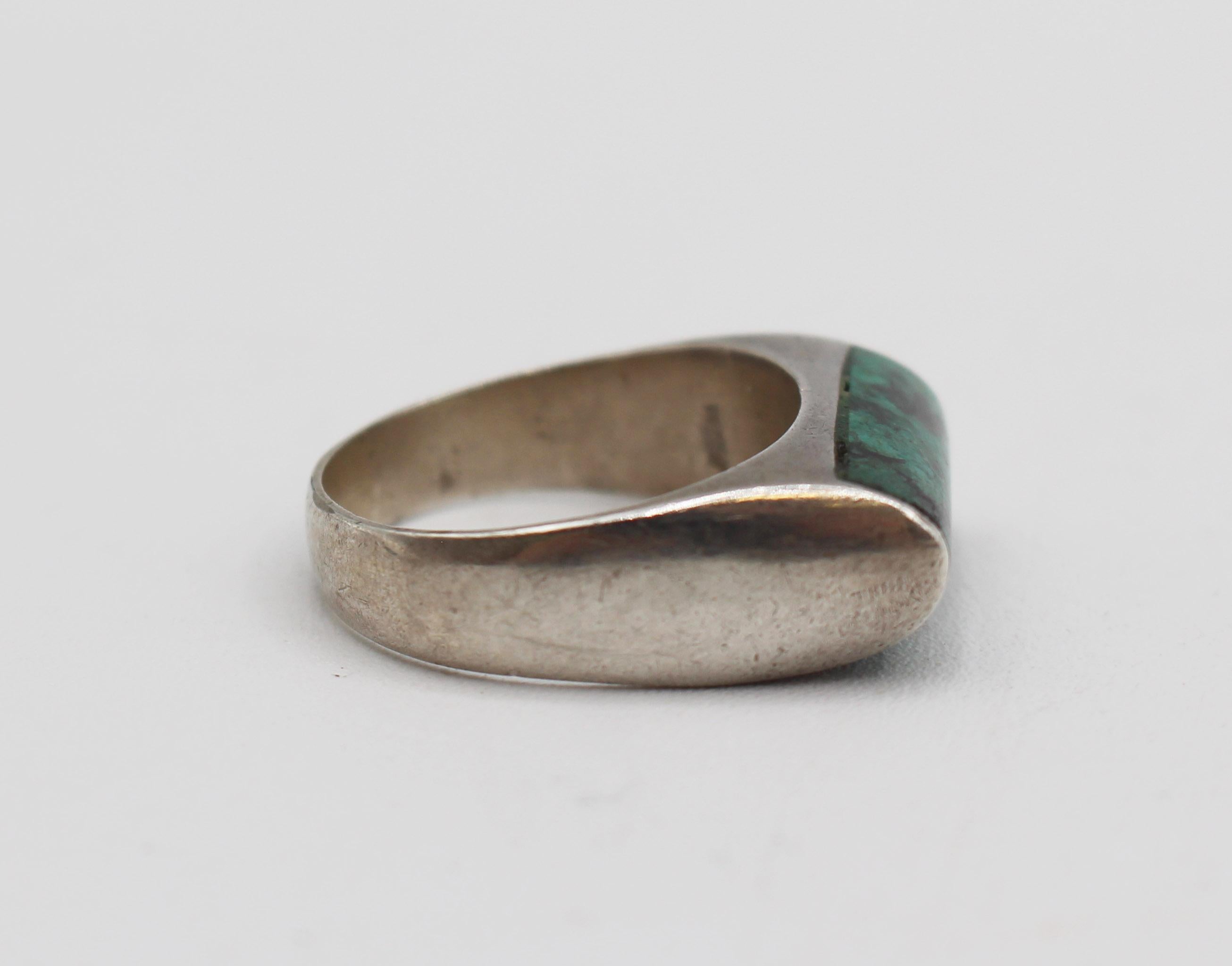 20th Century Circa 1960-70 Handmade Turquoise & Silver Man's Ring For Sale