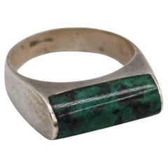 Circa 1960-70 Handmade Turquoise & Silver Man's Ring