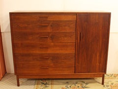 Circa 1960 American Walnut Six-Drawer Chest with Cabinet
