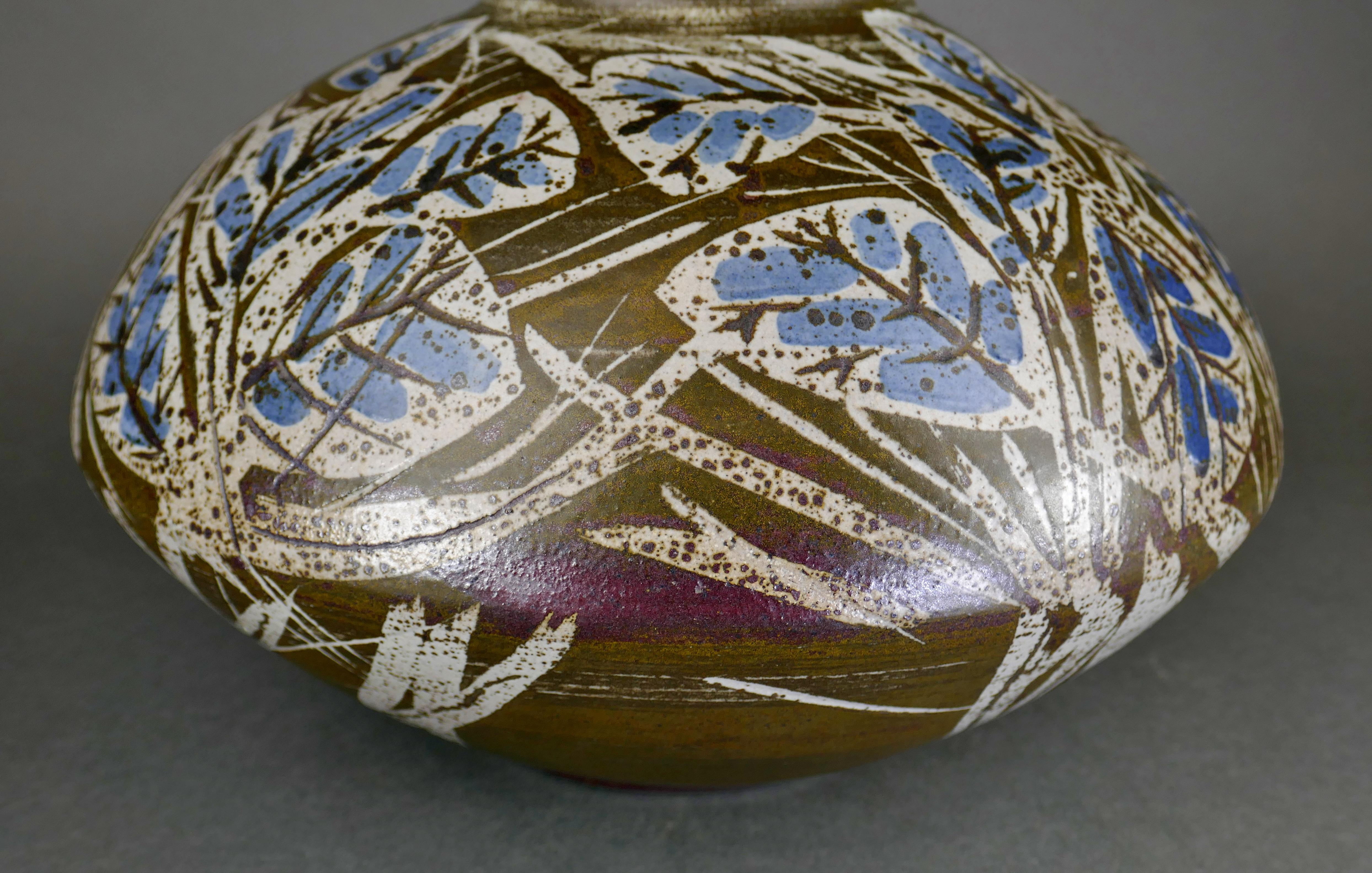 Americano Vaso in ceramica dipinto a mano di Amy Donaldson del 1960 circa in vendita