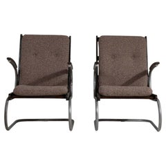 Circa 1960 Black Metal Pair Of Bauhaus Style Cantilever Upholstered