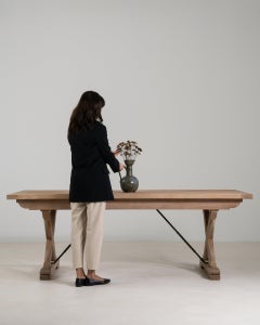 Circa 1960 Bleached Wood Oak Dining Table With Wrought Iron Stretchers
