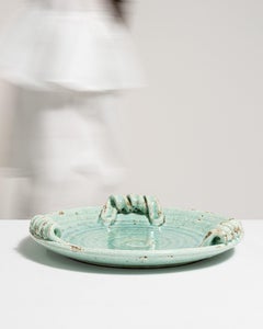 Circa 1960 Ceramic Turquoise Crackle-Glazed Pottery Platter